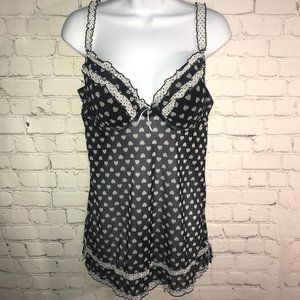 *3/$20**BLCK/WHITE HEART-PRINT SHEER NIGHTIE